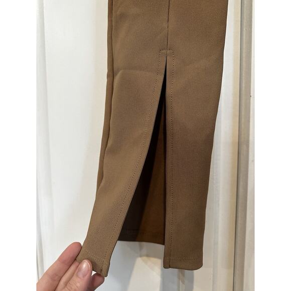 ZARA FRONT SPLIT Hem RIBBED LEGGINGS Size Large Women’s Camel Edgy Classic - Picture 5 of 9